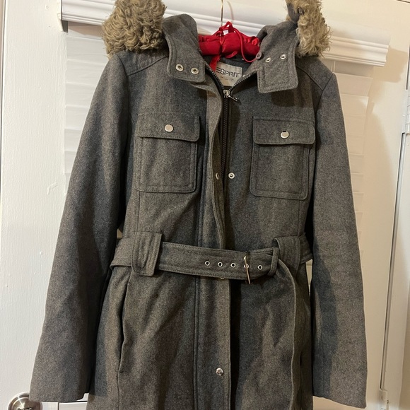 Esprit Hooded Three Quarter Length Gray Coat size Large - Picture 13 of 15